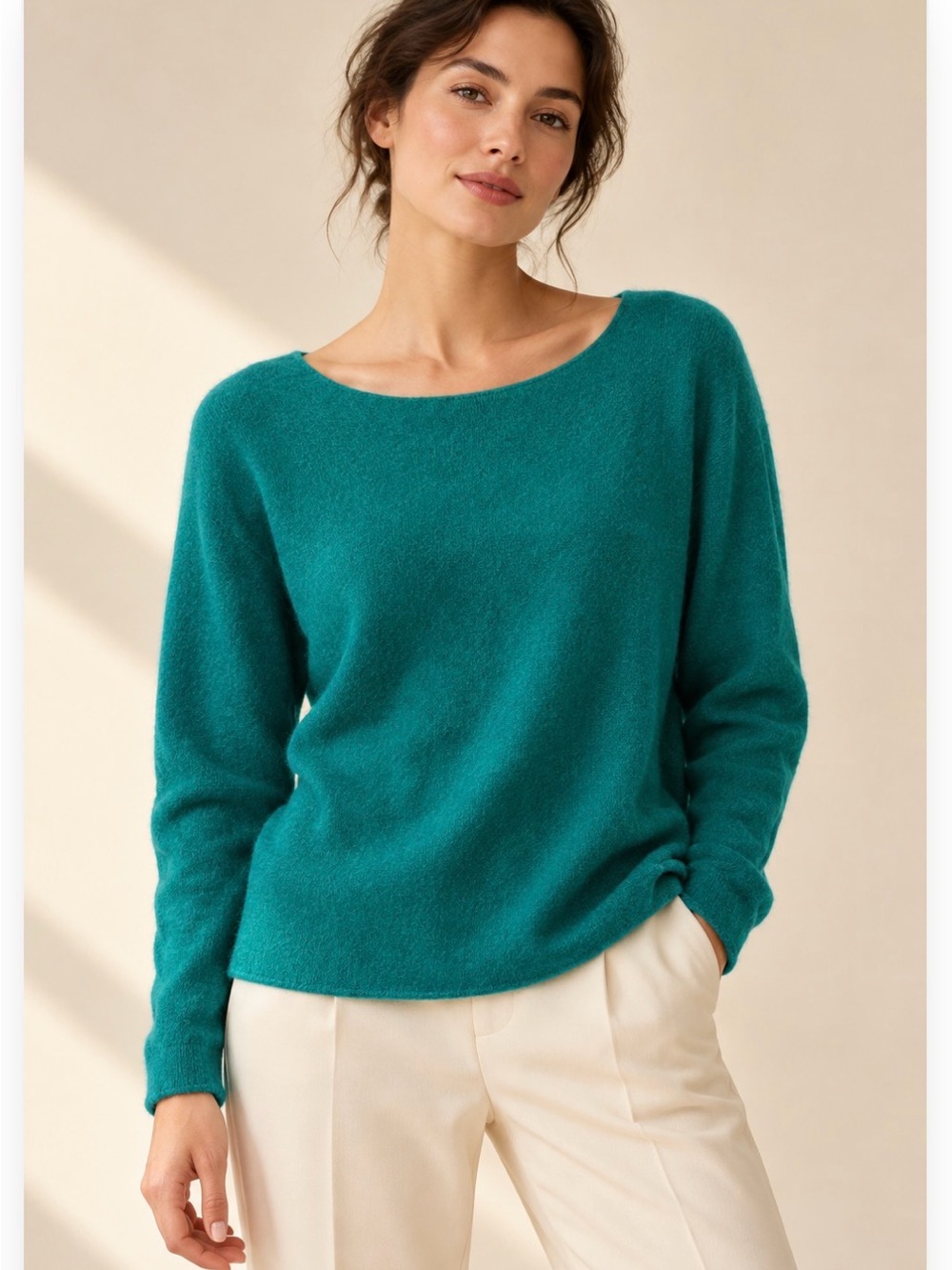 Max Studio  2 ply cashmere Teal Boatneck Sweater